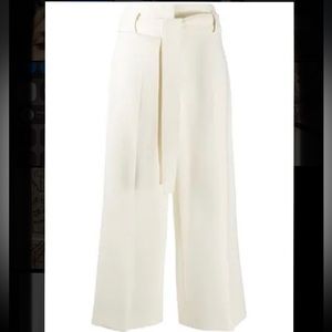 NWT Theory Cropped Belted Crepe Wide-leg Pants (Ivory)